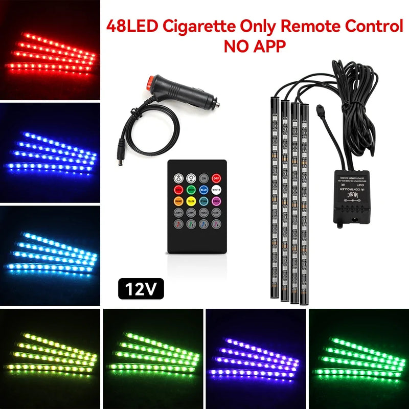 Luz de Ambiente RGB para Carro – Faixa de LED com Controle e Conexão USB