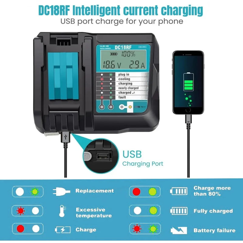 Carregador DC18RC 3A para Baterias Makita 18V / 14,4V – Modelos BL1860B, BL1850B, BL1840