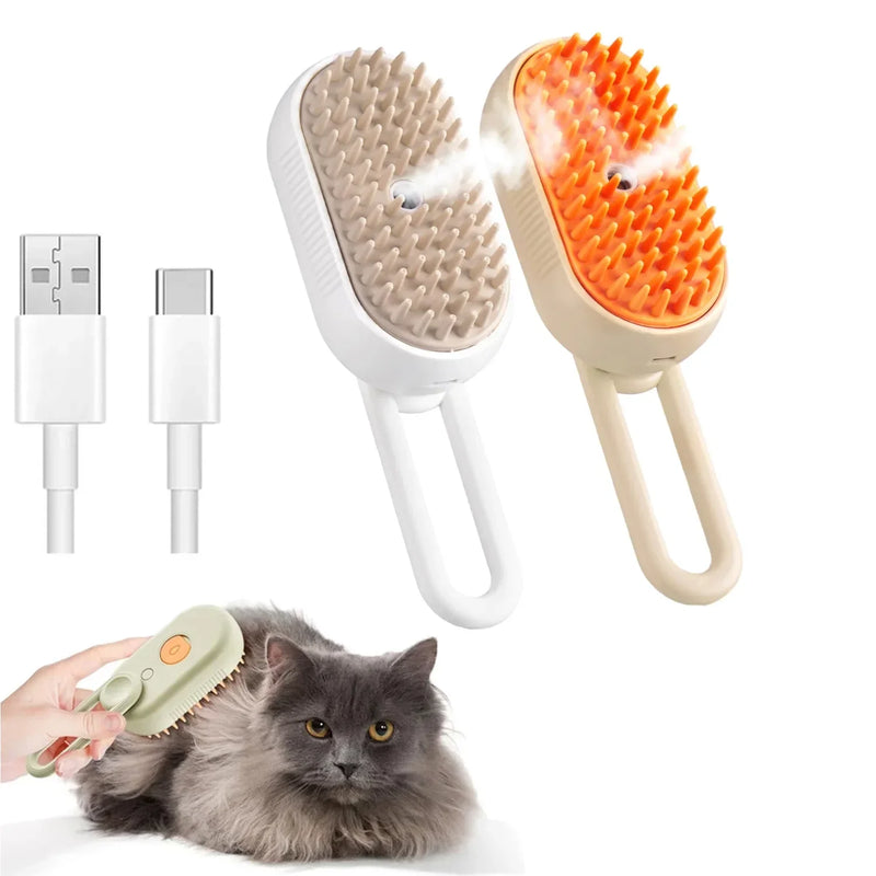 Escova a Vapor 3 em 1 para Pets – Remoção de Pelos e Massagem para Cães e Gatos