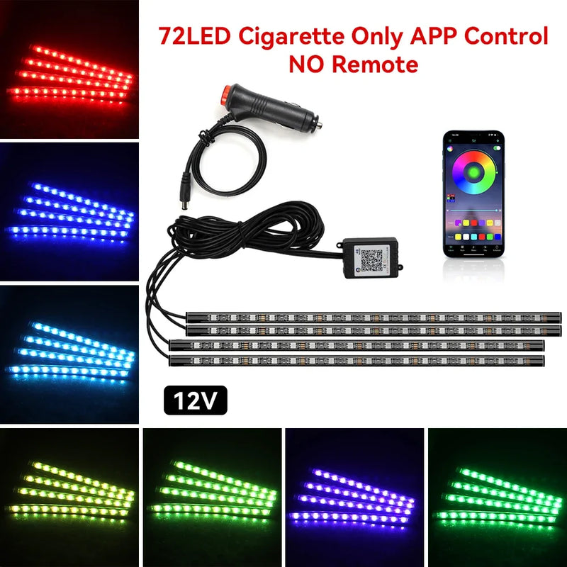 Luz de Ambiente RGB para Carro – Faixa de LED com Controle e Conexão USB