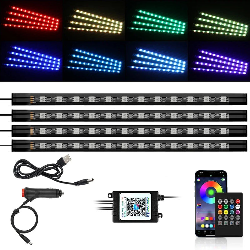 Luz de Ambiente RGB para Carro – Faixa de LED com Controle e Conexão USB