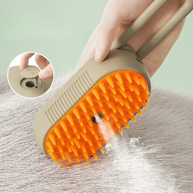 Escova a Vapor 3 em 1 para Pets – Remoção de Pelos e Massagem para Cães e Gatos