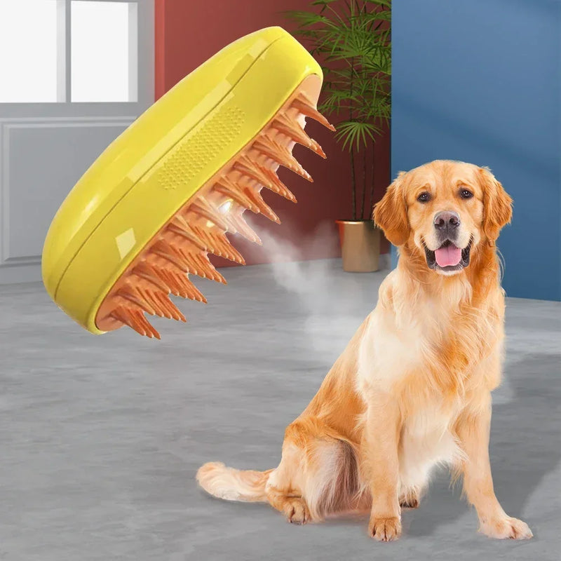 Escova a Vapor 3 em 1 para Pets – Remoção de Pelos e Massagem para Cães e Gatos