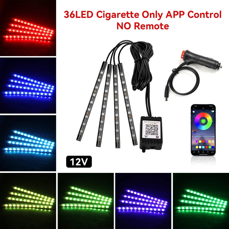 Luz de Ambiente RGB para Carro – Faixa de LED com Controle e Conexão USB
