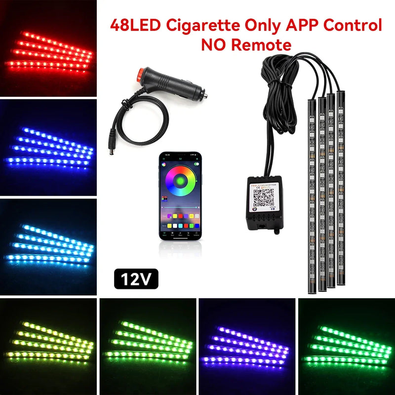 Luz de Ambiente RGB para Carro – Faixa de LED com Controle e Conexão USB
