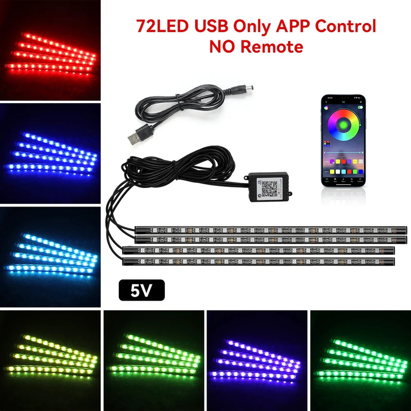 Luz de Ambiente RGB para Carro – Faixa de LED com Controle e Conexão USB
