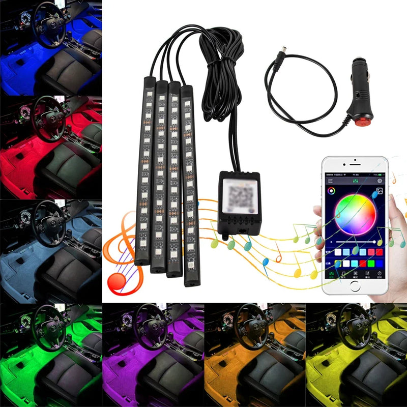 Luz de Ambiente RGB para Carro – Faixa de LED com Controle e Conexão USB