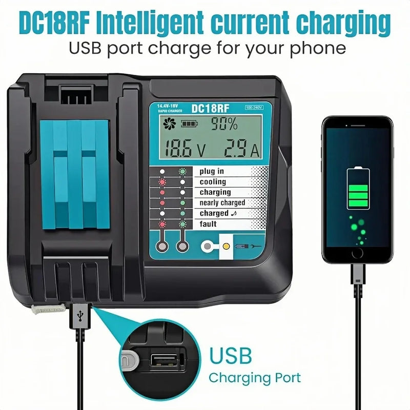 Carregador DC18RC 3A para Baterias Makita 18V / 14,4V – Modelos BL1860B, BL1850B, BL1840